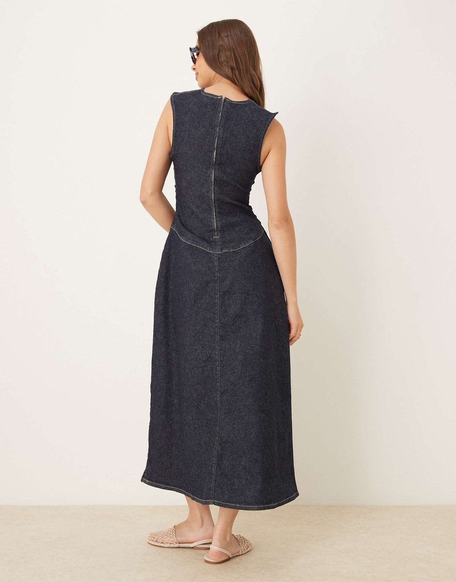 DESIGN rouched drop waist denim dress – n’shpishop