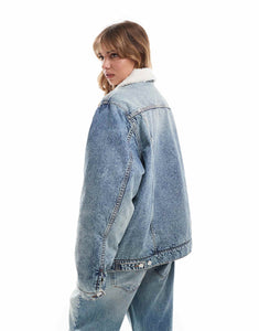 DESIGN denim borg jacket vintage blue