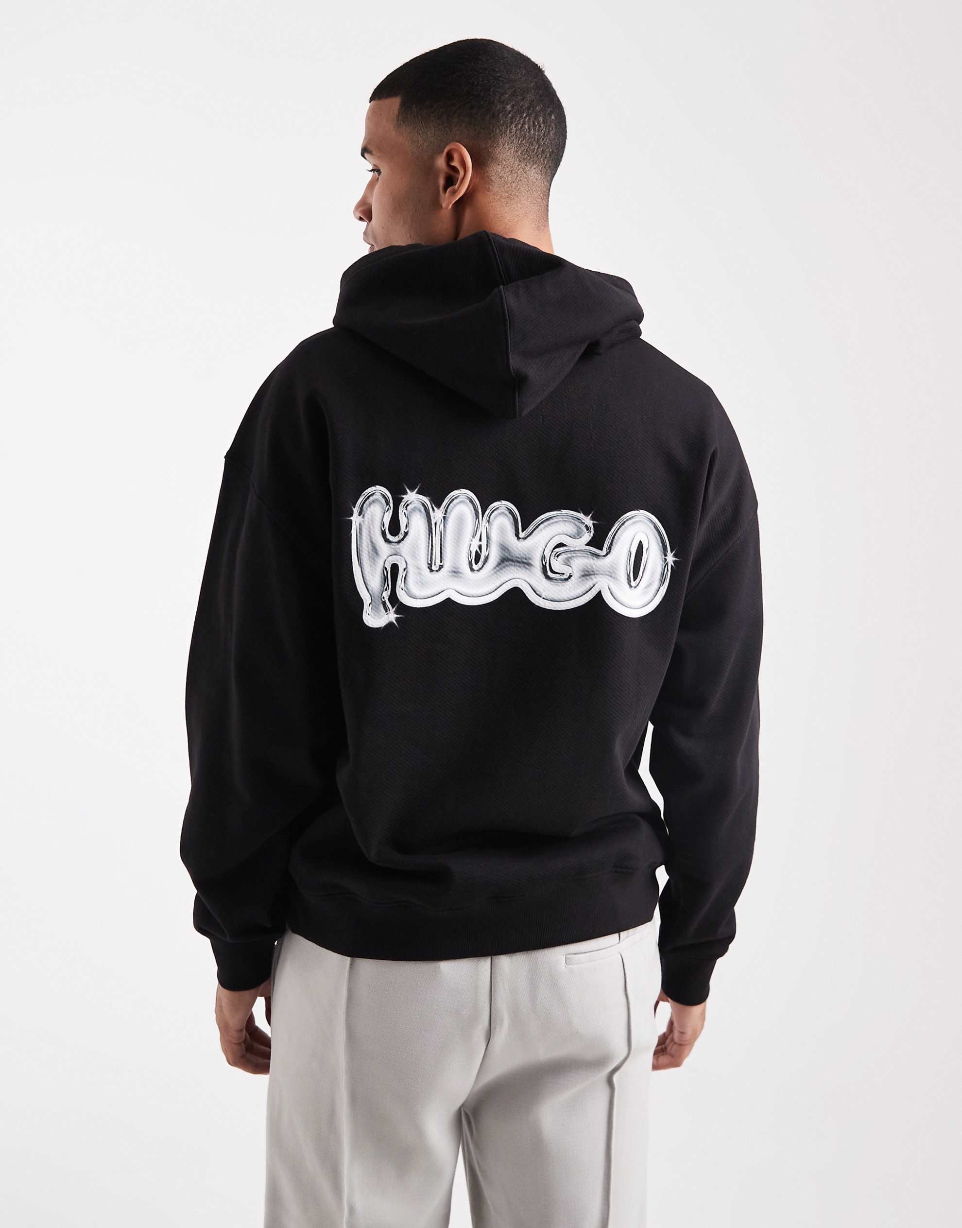 HUGO BLUE Nyrohood bubble loose fit hoodie black