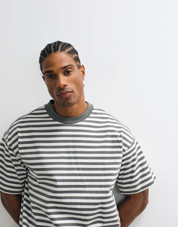 Weekday loose boxy oversized fit t-shirt khaki white stripe
