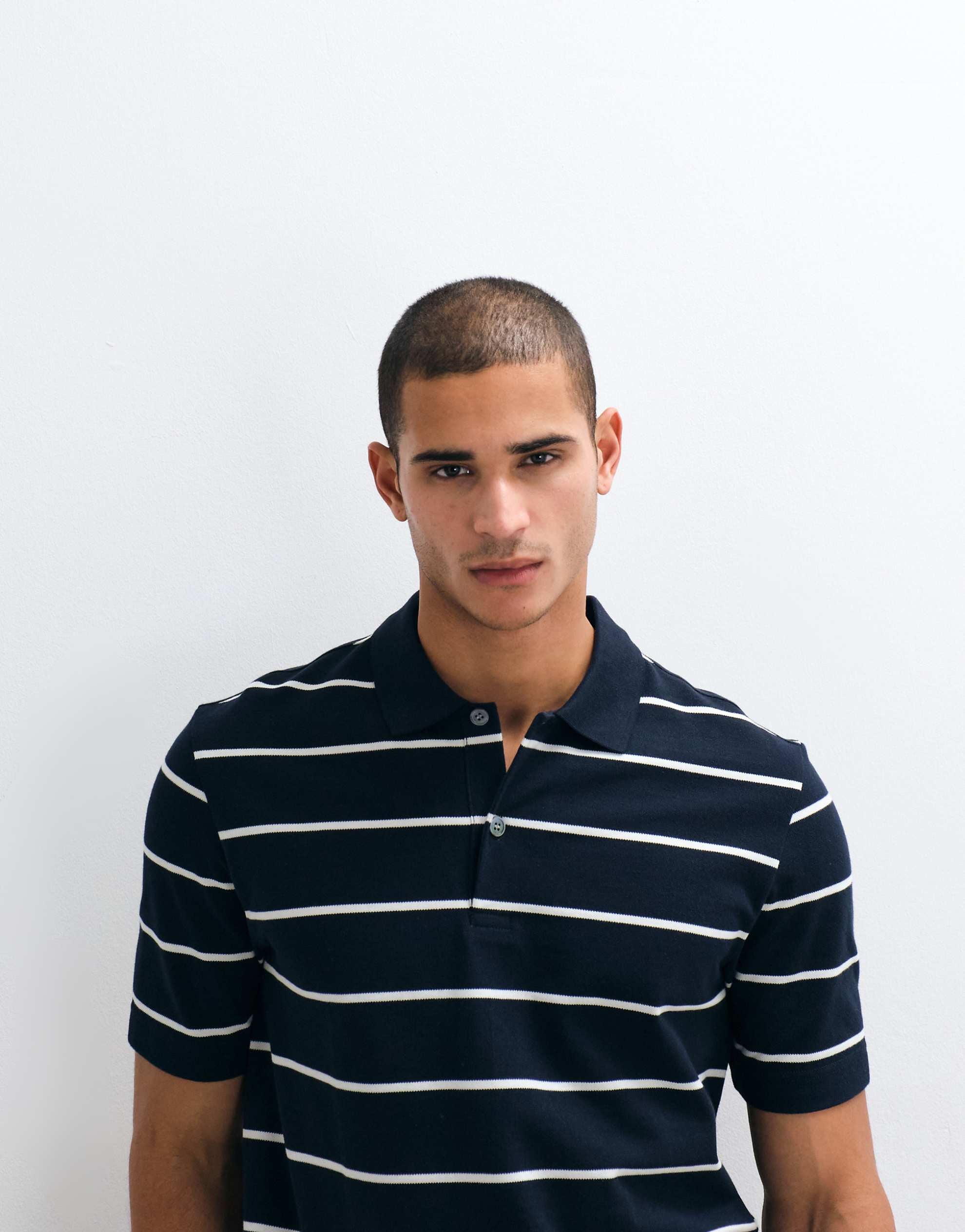 ARKET pure cotton short sleeve polo navy stripe