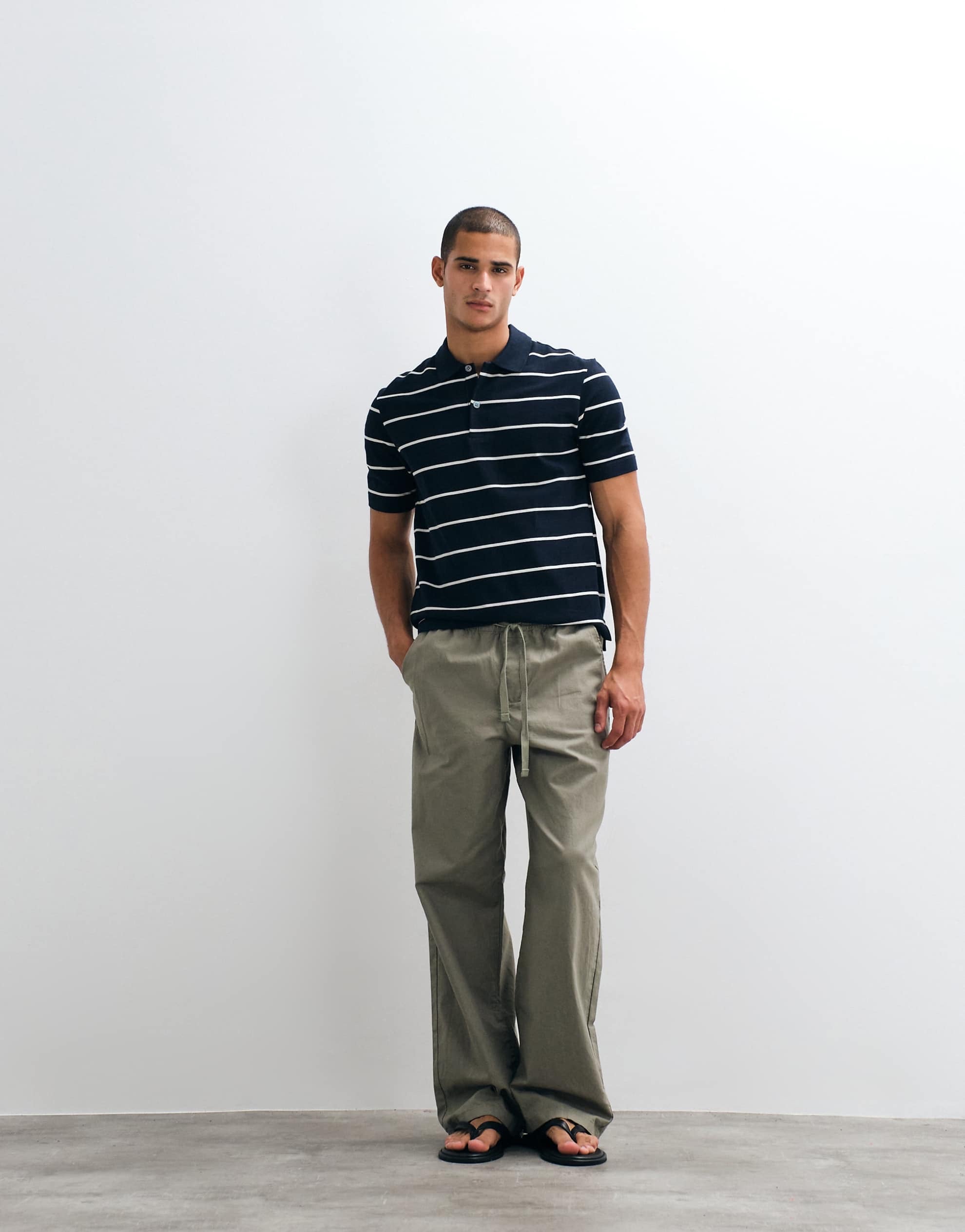 ARKET pure cotton short sleeve polo navy stripe