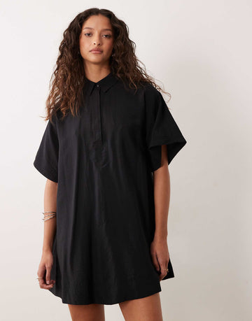 DESIGN techy fabric relaxed short sleeve mini dress black