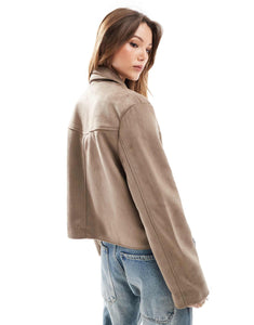 DESIGN suedette top collar jacket stone