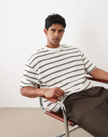 DESIGN heavyweight oversized t-shirt off white brown stripe