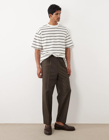 DESIGN heavyweight oversized t-shirt off white brown stripe