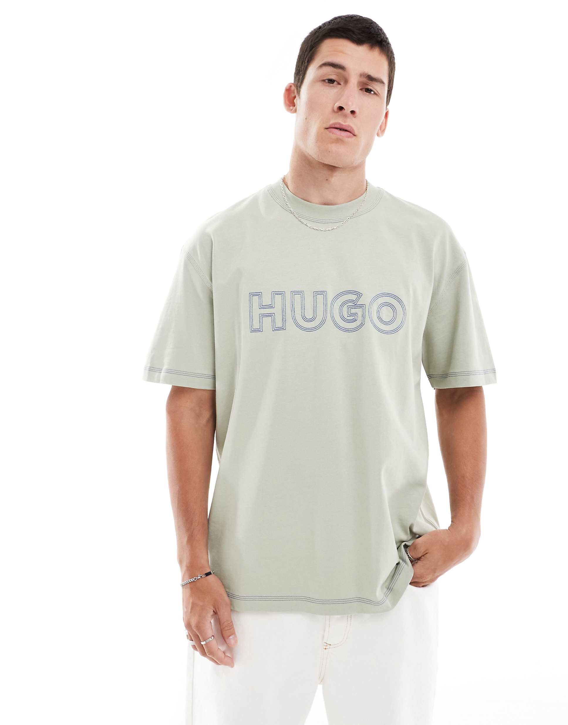 HUGO Blue nitlogo oversized t-shirt light green