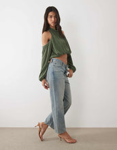 Load image into Gallery viewer, DESIGN cold shoulder plisse bubble top khaki