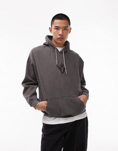 Topman oversized hoodie heart tattoo washed black