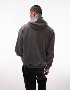 Topman oversized hoodie heart tattoo washed black