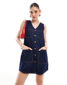 Nobody's Child Kacey pinny mini dress blue