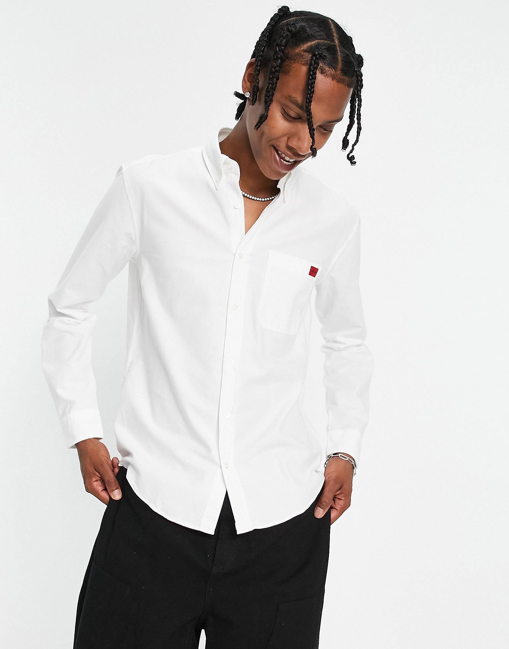 HUGO Evito slim fit long sleeve shirt white