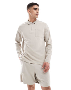 New Look long sleeve polo shirt co-ord stone