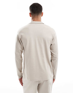 New Look long sleeve polo shirt co-ord stone