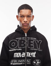 Load image into Gallery viewer, Obey persistent movement oversized zip through hoodie black