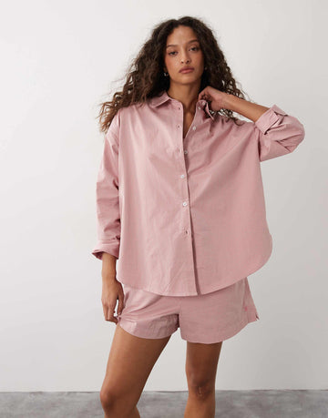 Sweaty Betty Summer Stripe Shirt set pink white stripe