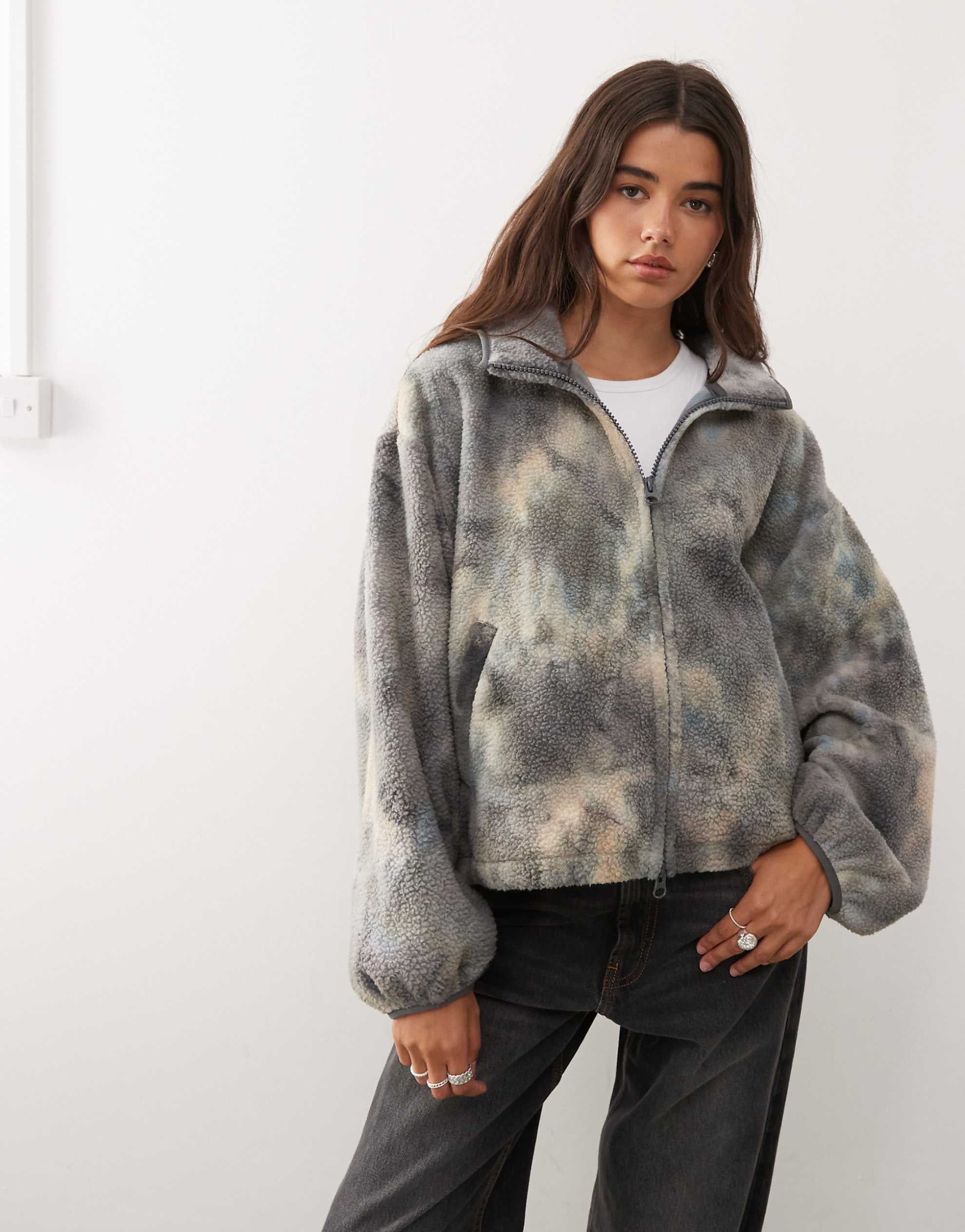 Weekday oversized borg zip fleece airbrush