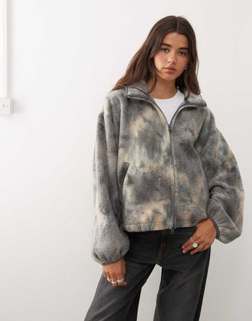 Weekday oversized borg zip fleece airbrush