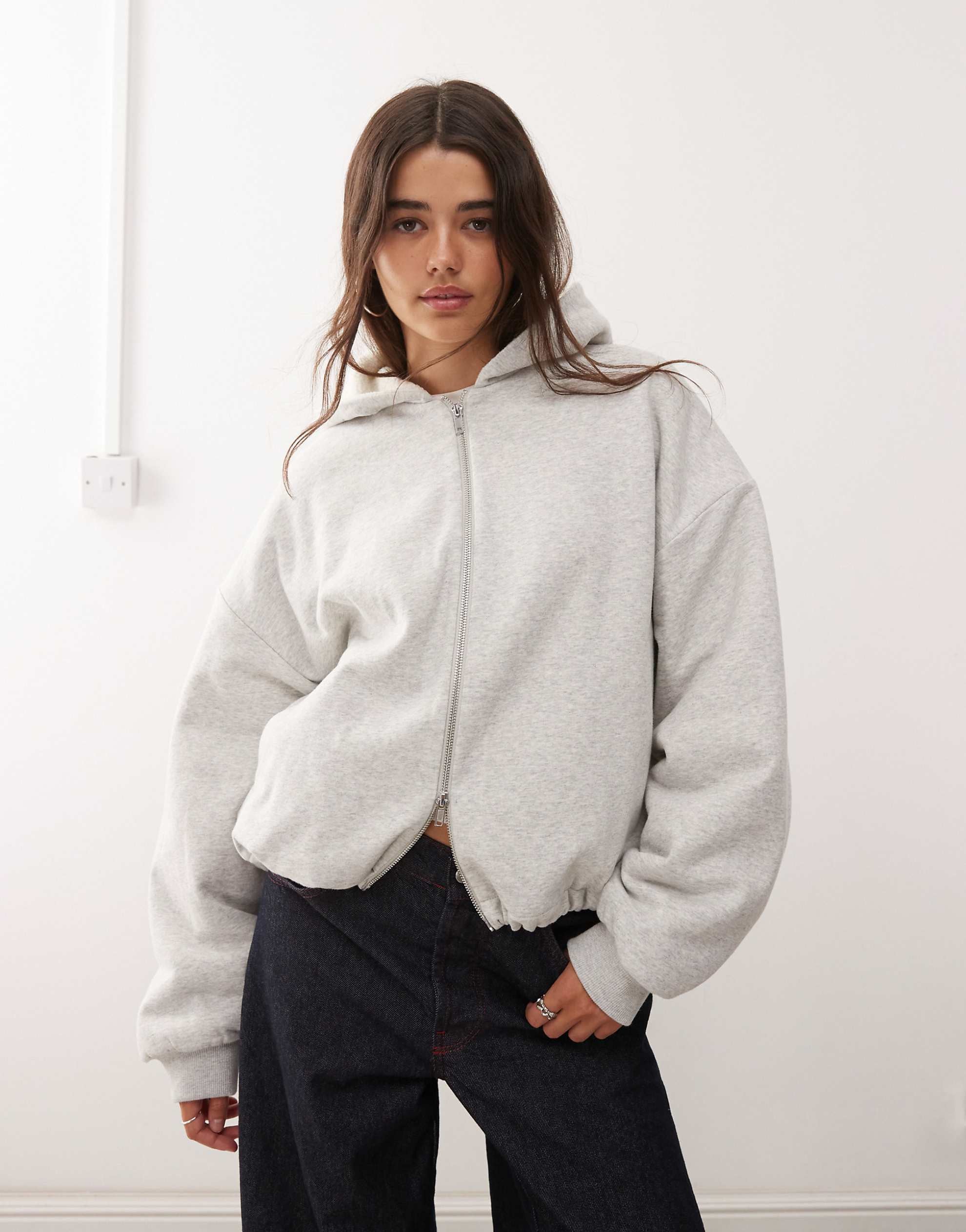 Weekday oversized hoodie borg lining grey melange