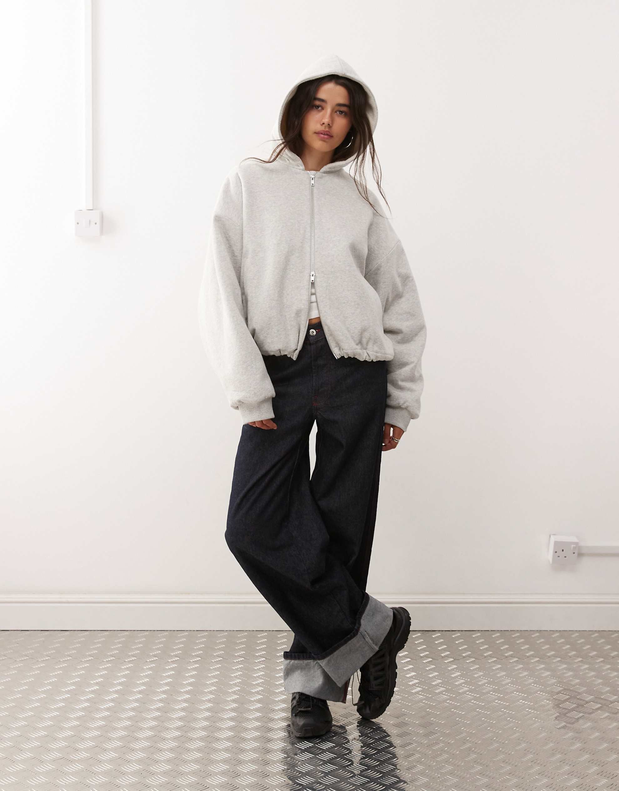 Weekday oversized hoodie borg lining grey melange