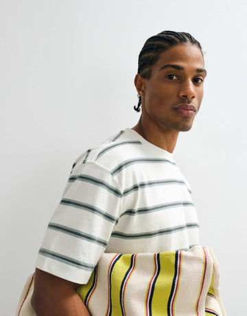 Hollister boxy heavyweight t-shirt white green stripe