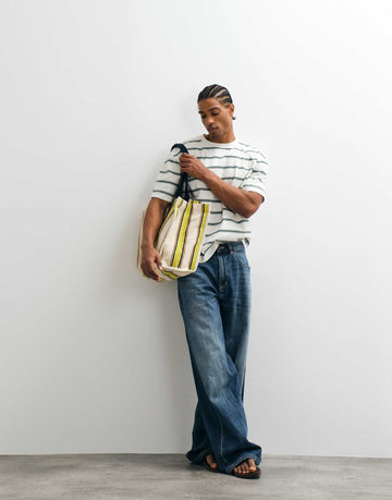 Hollister boxy heavyweight t-shirt white green stripe