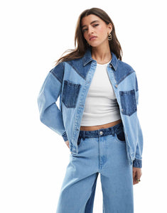 Pieces oversized western denim jacket & jean set light blue wash