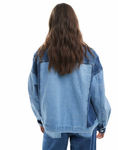 Pieces oversized western denim jacket & jean set light blue wash