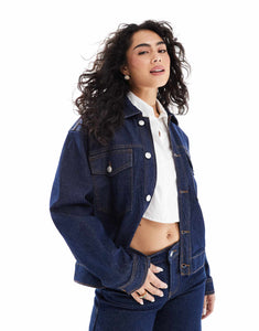 Pieces trucker jacket & jeans dark blue denim