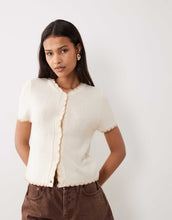 Load image into Gallery viewer, Miss Selfridge short sleeve blanket stitch cardigan cream