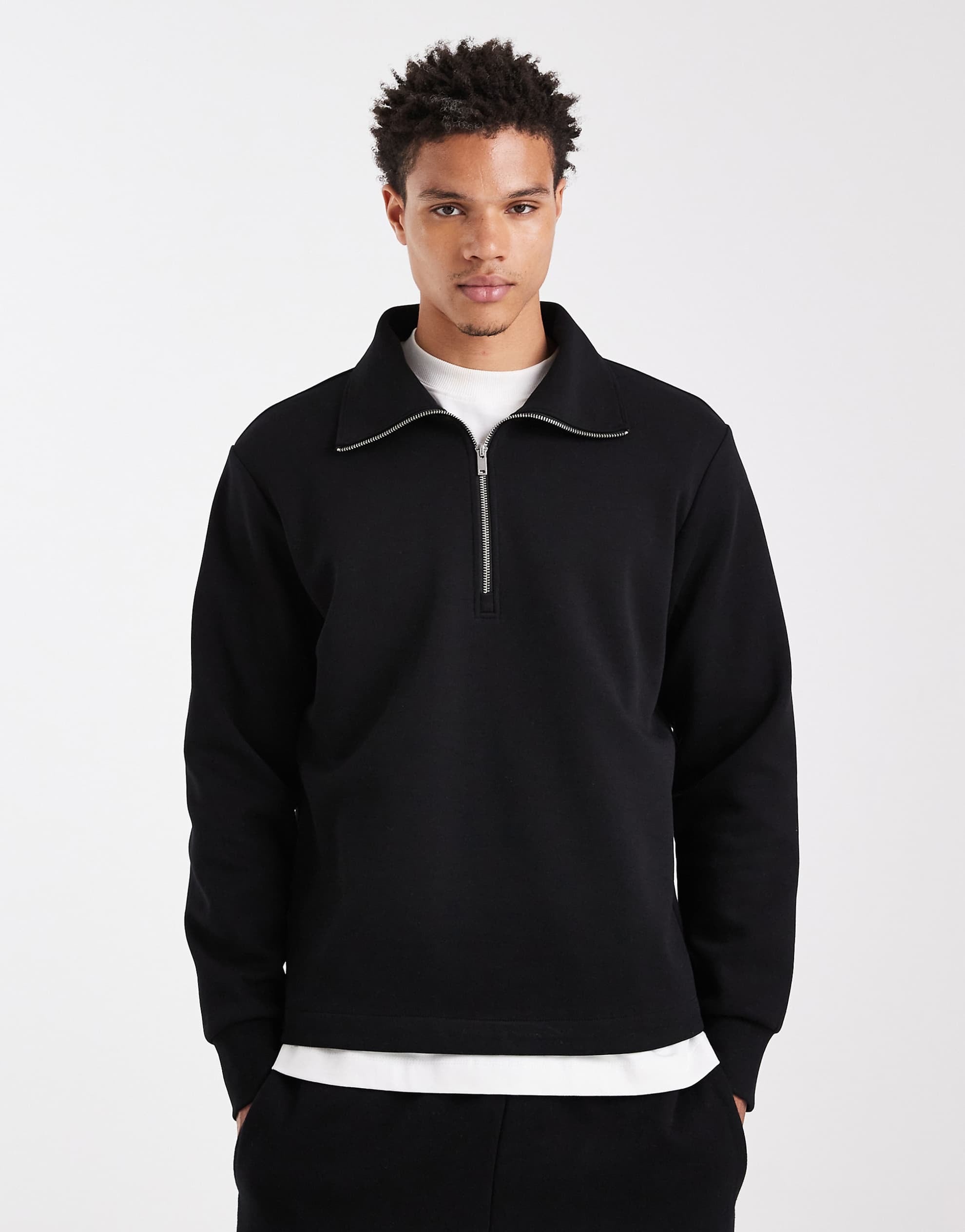 Mango quarter zip polo top in black