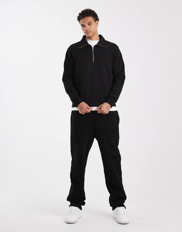 Mango quarter zip polo top in black