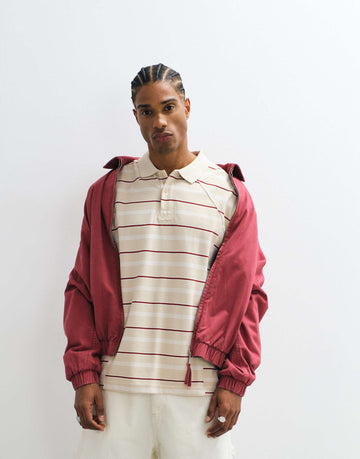 Weekday boxy fit polo t-shirt seam detail red beige stripe