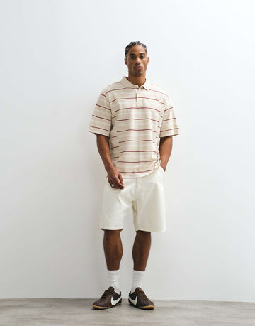 Weekday boxy fit polo t-shirt seam detail red beige stripe