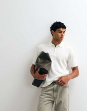 Load image into Gallery viewer, DESIGN Essential knitted cotton blend zip polo ecru