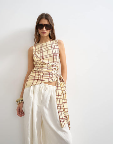 Drape tank with tie buttermilk