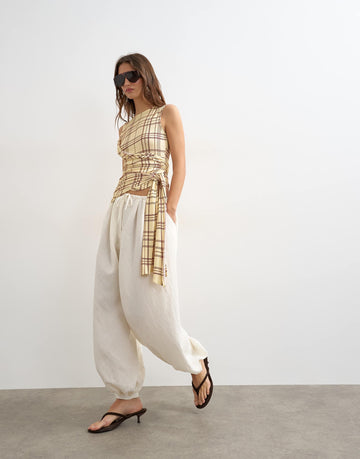 Drape tank with tie buttermilk