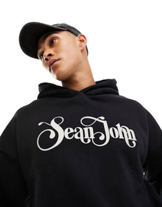 Sean John retro pullover hoodie black