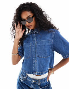 DESIGN denim crop shirt clean blue wash co-ord