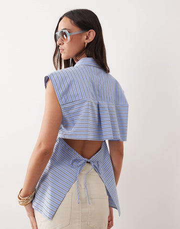 DESIGN open back sleeveless shirt stripe