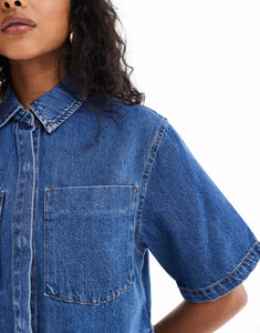 DESIGN denim crop shirt clean blue wash co-ord