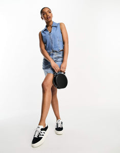 Denim vest waistcoat blue denim wash