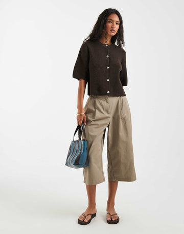 Pieces short sleeve boxy cardigan chocolate brown