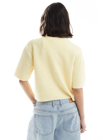 Pieces soft knit short sleeve cardigan pale banana