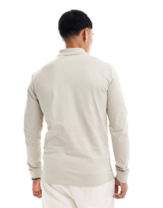 BOSS Orange passerby long sleeve polo shirt beige