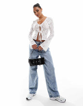 Load image into Gallery viewer, DESIGN textured lace tie front top ivory