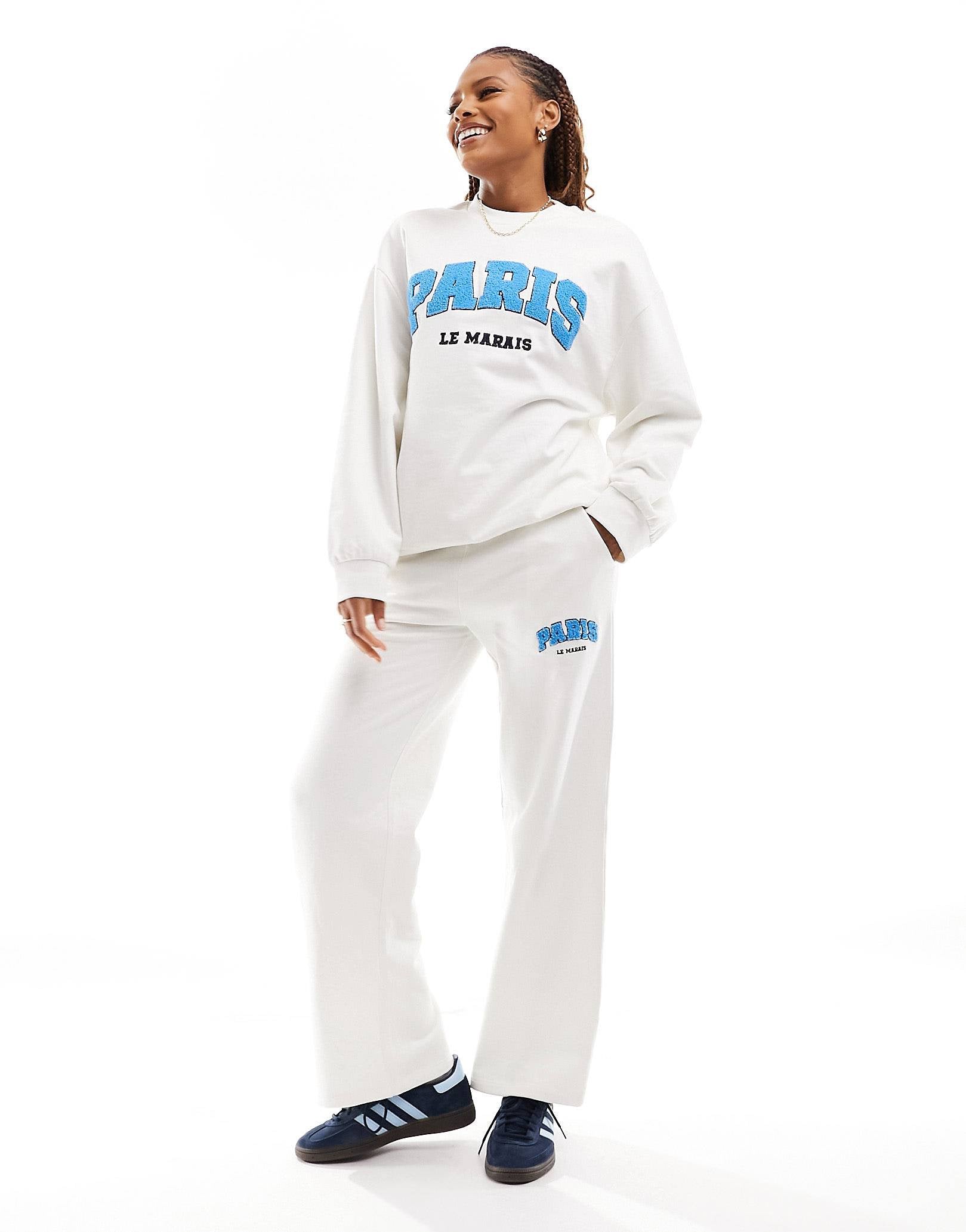 DESIGN oversized sweat co-ord paris graphic cream