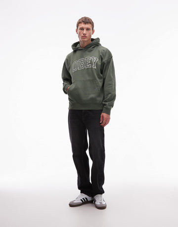 Obey collegiate faded pullover boxy hoodie khaki green