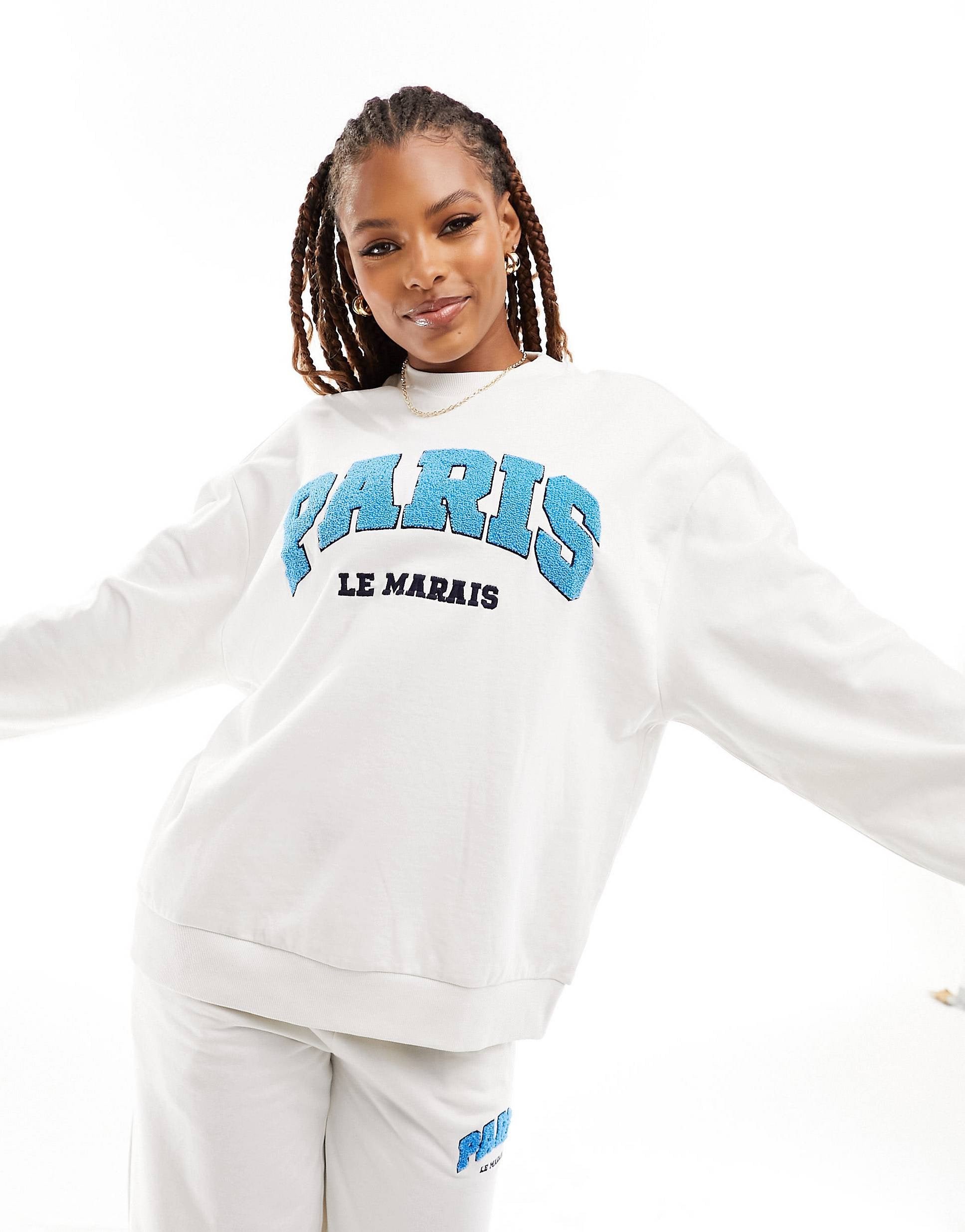 DESIGN oversized sweat co ord paris graphic cream n shpishop
