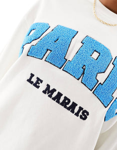 DESIGN oversized sweat co-ord paris graphic cream